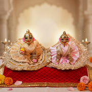 Radha Rani & Laddu Gopal Premium Beige & Pink Silk Poshak- (5