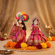 Radha Krishna Pink & Gold Rajsi Poshak Set – Yugal Jodi 15 & 18 Inch