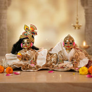 Radha Rani & Laddu Gopal Premium White & Gold Silk Poshak- (5