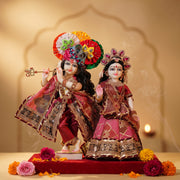Radha Krishna Royal Pink & Red Rajsi Poshak Set – Yugal Jodi 15 & 18 Inch