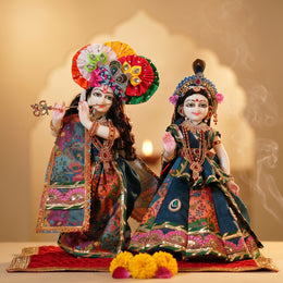 Radha Krishna Royal Blue Nitya Seva Poshak Set – Yugal Jodi 15 & 18 Inch