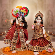 Radha Krishna Royal Red & Gold Nitya Seva Poshak Set – Yugal Jodi 15 & 18 Inch