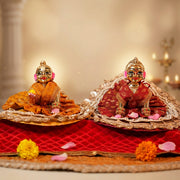 Radha Rani & Laddu Gopal Premium Red & Yellow Silk Poshak- (5