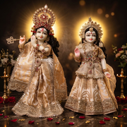 Radha Krishna Premium Royal Beige & White Premium Poshak Set – Yugal Jodi 15 & 18 Inch
