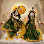 Radha Krishna Royal Hariyali Teej  Green Rajsi Poshak Set – Yugal Jodi 15 & 18 Inch