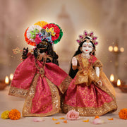 Radha Krishna Pink & Gold Nitya Seva Poshak Set – Yugal Jodi 15 & 18 Inch