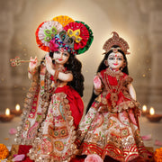 Radha Krishna Red & White Rajsi Poshak Set – Yugal Jodi 15 & 18 Inch