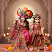 Radha Krishna Pink & Multicolour Rajsi Poshak Set – Yugal Jodi 15 & 18 Inch