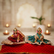Radha Rani & Laddu Gopal Premium Red & Blue Silk Poshak- (5