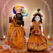 Radha Krishna Yellow & Red Nitya Seva Poshak Set – Yugal Jodi 15 & 18 Inch
