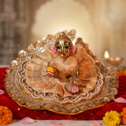 Radha Rani & Laddu Gopal Premium Beige & Pink Silk Poshak- (5