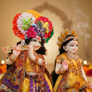 Radha Krishna Purple & Yellow Nitya Seva Poshak Set – Yugal Jodi 15 & 18 Inch