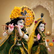 Radha Krishna Royal Hariyali Teej  Green Rajsi Poshak Set – Yugal Jodi 15 & 18 Inch