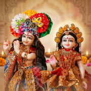 Radha Krishna Red Blue with Multicolour Rajsi Poshak Set – Yugal Jodi 15 & 18 Inch