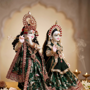 Radha Krishna Premium Royal Green & Red Premium Poshak Set – Yugal Jodi 15 & 18 Inch