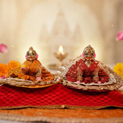 Radha Rani & Laddu Gopal Premium Red & Yellow Silk Poshak- (5