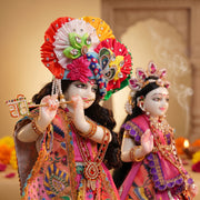 Radha Krishna Royal Pink & Multicolour Rajsi Poshak Set – Yugal Jodi 15 & 18 Inch