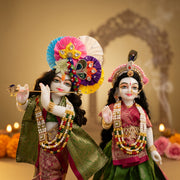 Radha Krishna Royal Banarasi Pink & Green Rajsi Poshak Set – Yugal Jodi 15 & 18 Inch