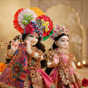 Radha Krishna Pink & Multicolour Rajsi Poshak Set – Yugal Jodi 15 & 18 Inch