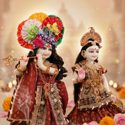 Radha Krishna Royal Red & Gold Nitya Seva Poshak Set – Yugal Jodi 15 & 18 Inch