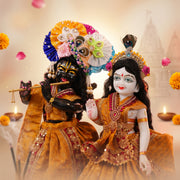 Radha Krishna Yellow & Red Nitya Seva Poshak Set – Yugal Jodi 15 & 18 Inch
