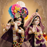 Radha Krishna Royal Banarasi Purple & Gold Rajsi Poshak Set – Yugal Jodi 15 & 18 Inch