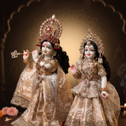 Radha Krishna Premium Royal Beige & White Premium Poshak Set – Yugal Jodi 15 & 18 Inch