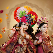 Radha Krishna Royal Pink & Red Rajsi Poshak Set – Yugal Jodi 15 & 18 Inch
