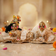 Radha Rani & Laddu Gopal Premium White & Gold Silk Poshak- (5