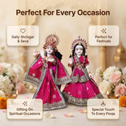 Radha Krishna Premium Royal Pink & Golden Premium Poshak Set – Yugal Jodi 15 & 18 Inch