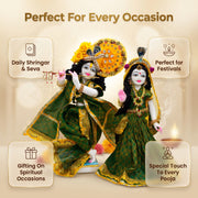 Radha Krishna Royal Hariyali Teej  Green Rajsi Poshak Set – Yugal Jodi 15 & 18 Inch