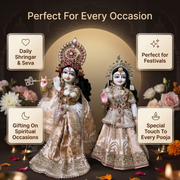 Radha Krishna Premium Royal Beige & White Premium Poshak Set – Yugal Jodi 15 & 18 Inch