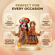 Radha Krishna Red Blue with Multicolour Rajsi Poshak Set – Yugal Jodi 15 & 18 Inch