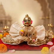 Radha Rani Beige Silk Poshak- (5