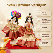 Radha Krishna Royal Banarasi Cream & Orange Rajsi Poshak Set – Yugal Jodi 15 & 18 Inch