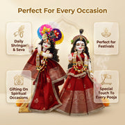 Radha Krishna Royal Banarasi Red & Gold Rajsi Poshak Set – Yugal Jodi 15 & 18 Inch