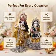 Radha Krishna Premium Royal Mustard yellow & Green Premium Poshak Set – Yugal Jodi 15 & 18 Inch