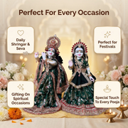 Radha Krishna Premium Royal Green & Red Premium Poshak Set – Yugal Jodi 15 & 18 Inch