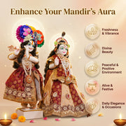 Radha Krishna Red & Gold Nitya Seva Poshak Set – Yugal Jodi 15 & 18 Inch