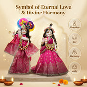 Radha Krishna Royal Banarasi Pink & Gold Rajsi Poshak Set – Yugal Jodi 15 & 18 Inch