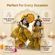 Radha Krishna Royal Mustard yellow Rajsi Poshak Set – Yugal Jodi 15 & 18 Inch