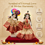 Radha Krishna Royal Banarasi Cream & Orange Rajsi Poshak Set – Yugal Jodi 15 & 18 Inch