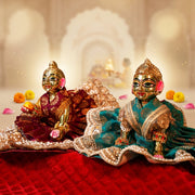 Radha Rani & Laddu Gopal Premium Red & Blue Silk Poshak- (5