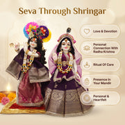 Radha Krishna Royal Banarasi Purple & Gold Rajsi Poshak Set – Yugal Jodi 15 & 18 Inch
