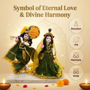 Radha Krishna Royal Hariyali Teej  Green Rajsi Poshak Set – Yugal Jodi 15 & 18 Inch