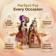Radha Krishna Red & Gold Nitya Seva Poshak Set – Yugal Jodi 15 & 18 Inch