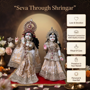 Radha Krishna Premium Royal Beige & White Premium Poshak Set – Yugal Jodi 15 & 18 Inch
