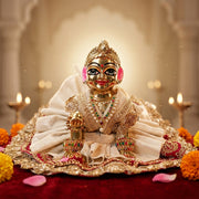 Radha Rani & Laddu Gopal Premium White & Gold Silk Poshak- (5