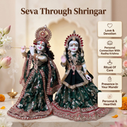 Radha Krishna Premium Royal Green & Red Premium Poshak Set – Yugal Jodi 15 & 18 Inch