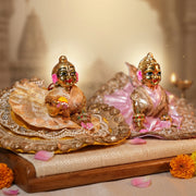 Radha Rani & Laddu Gopal Premium Beige & Pink Silk Poshak- (5